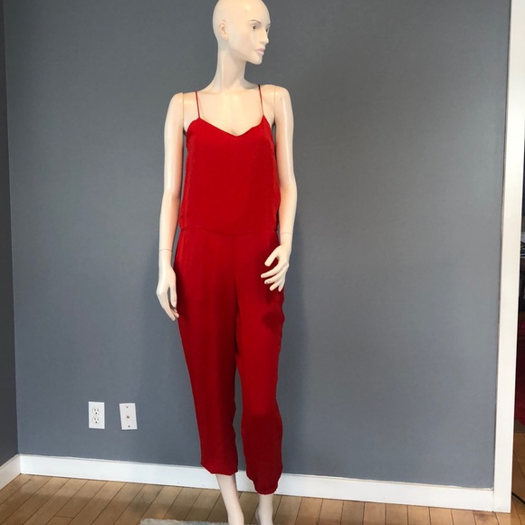 red silk jumpsuit